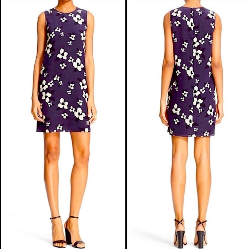 Theory “Brindina” Autumn Floral Silk Shift Dress, Size 6